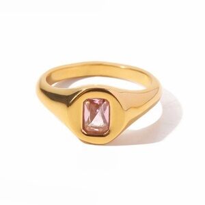 18K Gold Plated Pink Swarovski Lucent Ring*Pink Cubic Zirconia*Emerald Cut*JD